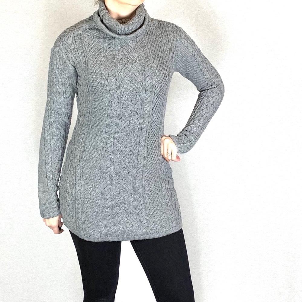Cable Knit Cowl Neck Grey Sweater Small